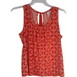 Cato Womens Orange‎ White Geometric Print Sleeveless Tie Neck Tank Top L